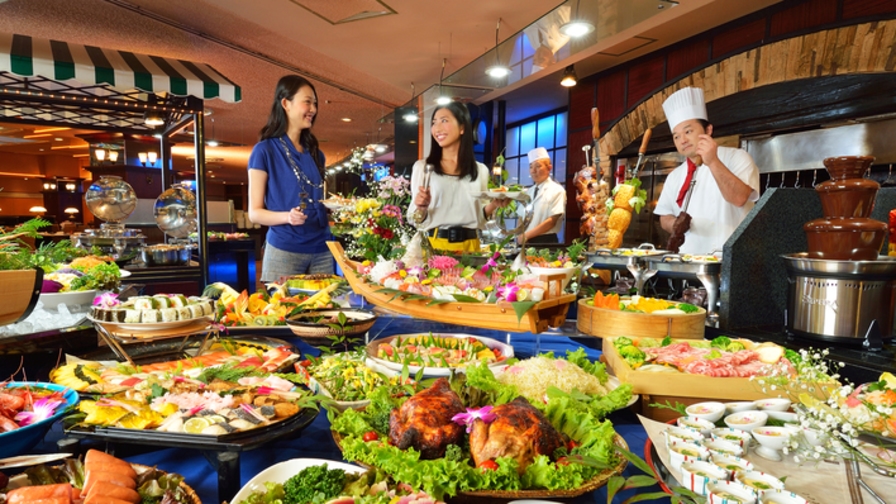 交通セット【1泊2食プラン】和洋中50種以上のバイキング！シュラスコ・お寿司・パフェ・飲み放題付き！